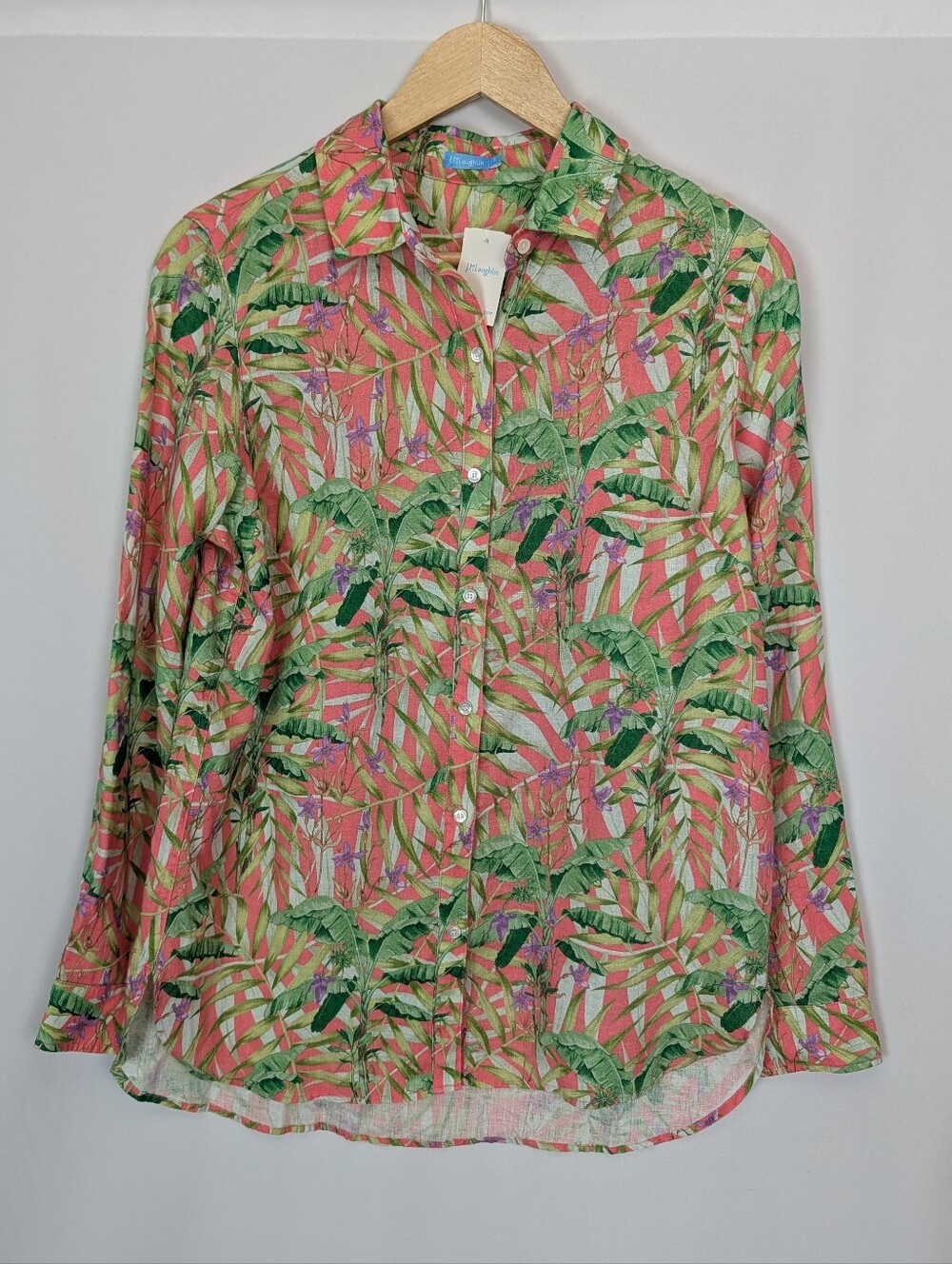 J.McLaughlin Britt Linen Button-Up Blouse Tropical - Picture 1 of 8